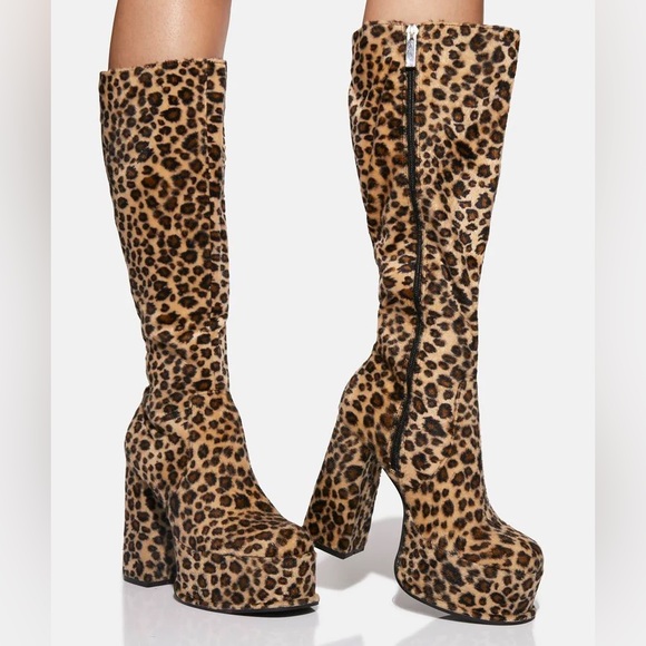 Shellys London Shoes - BN Dolls Kill Shellys Kia Leopard Platform Knee Boots 5 / 38